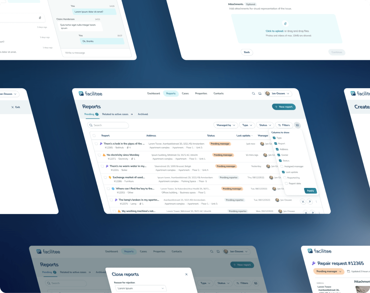 Facilitee report list and repair request screens
